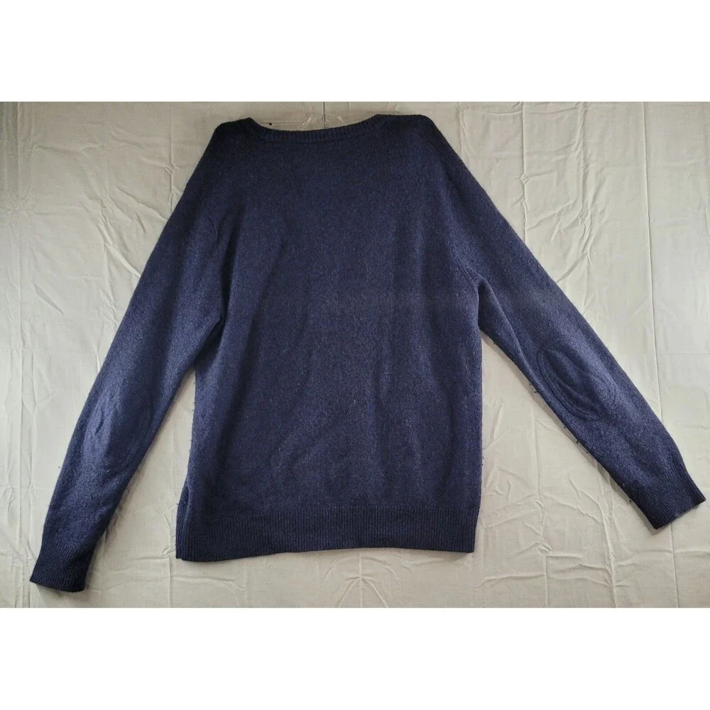 J. Crew Sweater Men XL Slim Blue Merino Wool Alpaca Blend Elbow Pads Grandpa